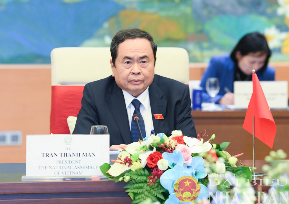Chủ tịch Quốc hội Trần Thanh Mẫn phát biểu tại cuộc hội kiến. Ảnh: Lâm Hiển Chủ tịch Quốc hội Trần Thanh Mẫn phát biểu tại cuộc hội kiến. Ảnh: Lâm Hiển