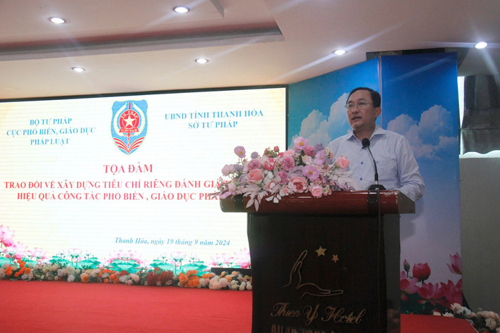 Ông Phan Hồng Nguyên, Phó Cục trưởng Cục PBGDPL phát biểu khai mạc. Ảnh: Nguyễn Giang Ông Phan Hồng Nguyên, Phó Cục trưởng Cục PBGDPL phát biểu khai mạc. Ảnh: Nguyễn Giang