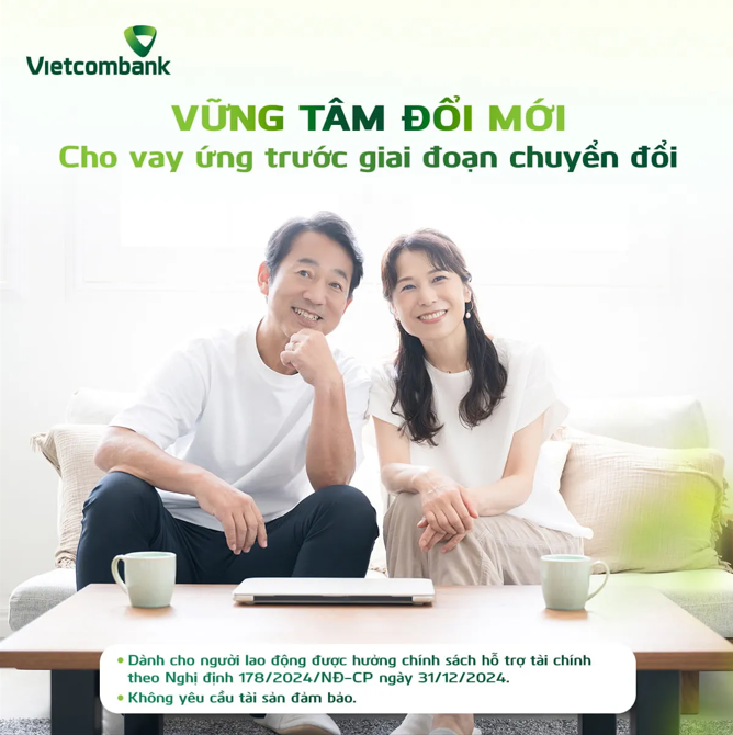 Người lao động nghỉ việc theo chế độ quy định tại Nghị định số 178/2024/NĐ-CP sẽ được vay tiêu dùng với lãi suất ưu đãi, không cần tài sản bảo đảm. Ảnh: VC vietcombank.png