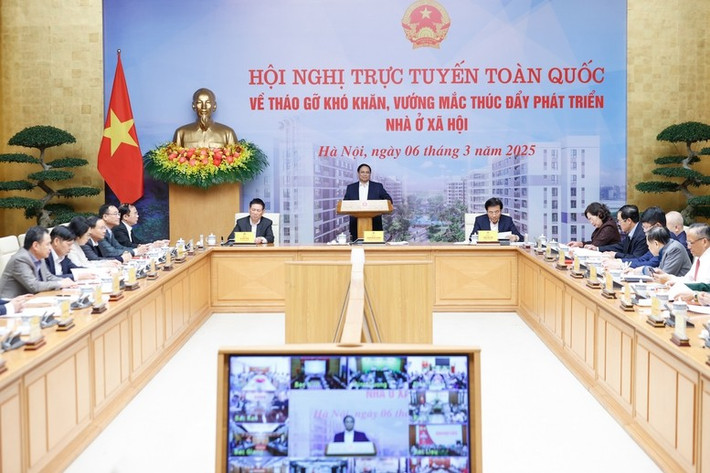 Thủ tướng Phạm Minh Chính chủ trì Hội nghị trực tuyến toàn quốc về tháo gỡ khó khăn, vướng mắc, thúc đẩy phát triển nhà ở xã hội chiều 6.3