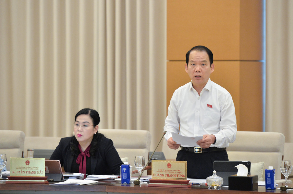 Chủ nhiệm Ủy ban Pháp luật và Tư pháp Hoàng Thanh Tùng trình bày Báo cáo thẩm tra dự án Luật. Ảnh: Hồ Long chu-nhiem-uy-ban-phap-luat-va-tu-phap-hoang-thanh-tung.jpg