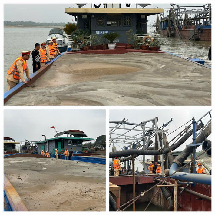 Lực lượng chức năng kiểm tra phương tiện liên quan đến hoạt động khai thác cát trái phép. 665e8b0d9c0a22547b1b.jpg