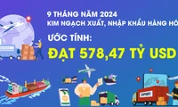 9 tháng năm 2024, kim ngạch xuất, nhập khẩu hàng hóa ước tính đạt 578,47 tỷ USD