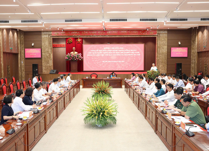 Tổng Bí thư, Chủ tịch nước Tô Lâm phát biểu. Ảnh: Trí Dũng Tổng Bí thư, Chủ tịch nước Tô Lâm thăm, làm việc với Ban Thường vụ Thành ủy Hà Nội -0
