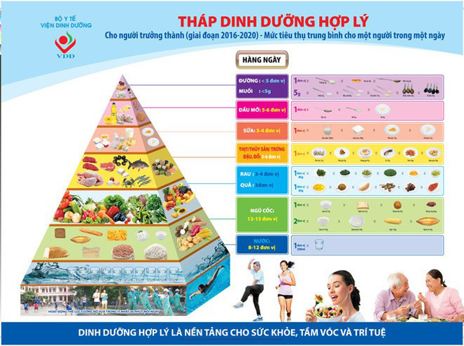 Tháp dinh dưỡng cho sức khỏe người Việt. Nguồn: Viện Dinh Dưỡng Tháp dinh dưỡng cho sức khỏe người Việt. Nguồn: Viện Dinh Dưỡng