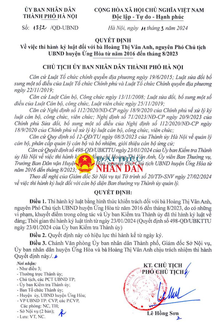 Hà Nội: Kỷ luật nguyên Phó Chủ tịch UBND huyện Ứng Hoà ảnh 1 Hà Nội: Kỷ luật nguyên Phó Chủ tịch UBND huyện Ứng Hoà -0