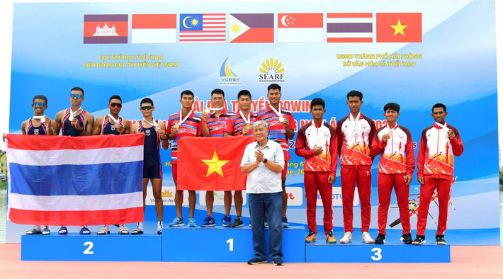 Đoàn Việt Nam vượt trội về số lượng huy chương. Ảnh: BTC Việt Nam dẫn đầu Giải đua thuyền rowing vô địch U19, U23 và vô địch Đông Nam Á -0