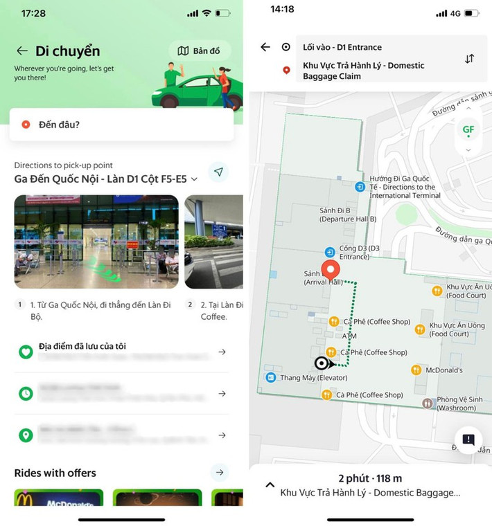 Grab bổ sung tính năng "hướng dẫn di chuyển bên trong sân bay" để hỗ trợ hành khách di chuyển. Nguồn: ITN Grab bổ sung tính năng