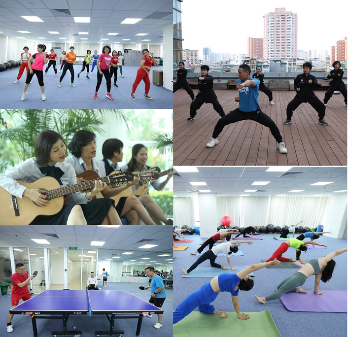 Để CBNV được thỏa sức phát huy những đam mê sở thích của bản thân, hàng loạt CLB thể thao như Yoga, Jumba, võ thuật, Gym, Guita,… được thành lập, tạo môi trường giao lưu giữa CBNV với nhau Khám phá không gian xanh ở ‘đại bản doanh’ VNPT VinaPhone -0