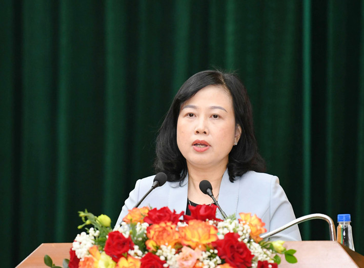 Bộ trưởng Bộ Y tế Đào Hồng Lan phát biểu tại cuộc gặp mặt Bộ Y tế gặp mặt báo chí nhân kỷ niệm 99 năm Ngày Báo chí cách mạng Việt Nam -0
