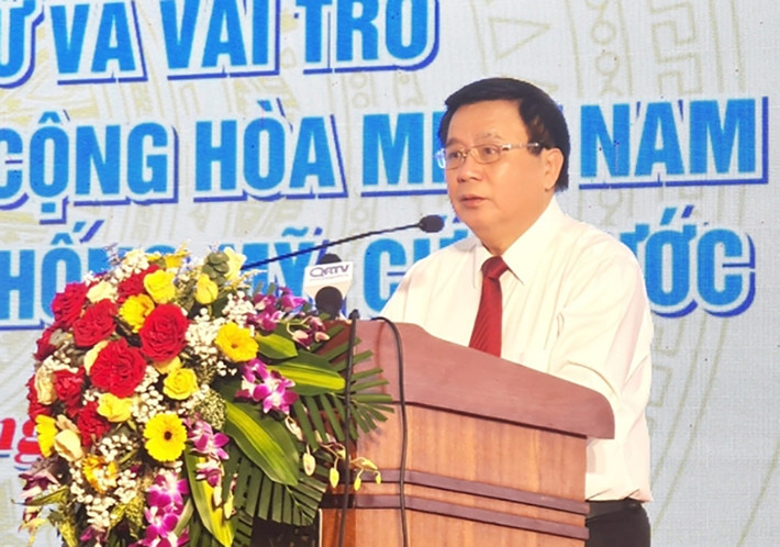 Giám đốc Học viện Chính trị Quốc gia Hồ Chí Minh, Chủ tịch Hội đồng Lý luận Trung ương, GS.TS Nguyễn Xuân Thắng phát biểu tại hội thảo. Ảnh: Hoàng Oanh Vai trò của Chính phủ Cách mạng lâm thời Cộng hòa miền Nam Việt Nam -0
