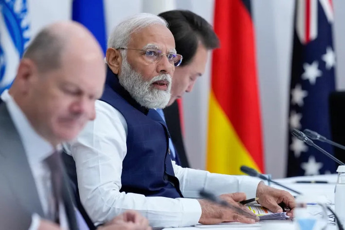 Thủ tướng Ấn Độ Narendra Modi phát biểu tại Hội nghị Thượng đỉnh G7 mở rộng hôm 20.5. Ảnh: Reuters Thủ tướng Ấn Độ Narendra Modi phát biểu tại Hội nghị Thượng đỉnh G7 mở rộng hôm 20.5 - Ảnh: Reuters
