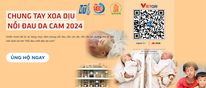 Chương trình “Chung tay xoa dịu nỗi đau da cam năm 2024” với chủ đề “Thắp sáng tương lai”. Nguồn: Cổng thông tin 1400.vn Quét mã QR ủng hộ nạn nhân chất độc màu da cam -0
