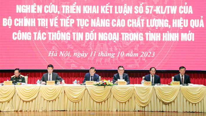 Hội nghị toàn quốc nghiên cứu, triển khai Kết luận số 57-KL/TW của Bộ Chính trị về tiếp tục nâng cao chất lượng, hiệu quả công tác thông tin đối ngoại ảnh 1 Hội nghị toàn quốc nghiên cứu, triển khai Kết luận số 57-KL/TW của Bộ Chính trị về tiếp tục nâng cao chất lượng, hiệu quả công tác thông tin đối ngoại -1
