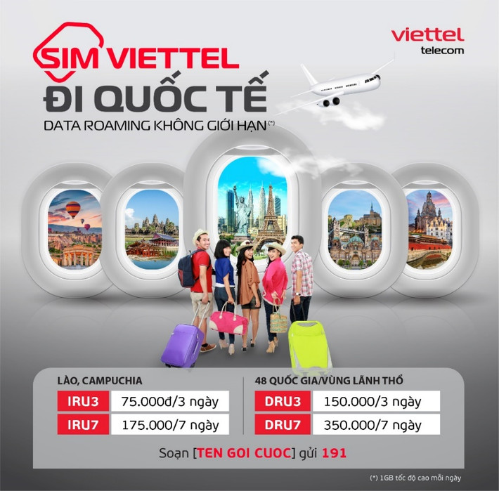 Viettel ra mắt 4 gói cước data roaming không giới hạn đi 48 quốc gia/vùng lãnh thổ Viettel cung cấp thêm 4 gói cước data Roaming không giới hạn tại nhiều quốc gia lớn -0
