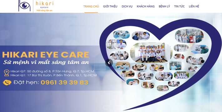 Website quảng cáo về Trung tâm mắt Sài Gòn Hikari. Ảnh chụp màn hình TP. Hồ Chí Minh: Xử phạt Trung tâm mắt Sài Gòn Hikari vì quảng cáo
