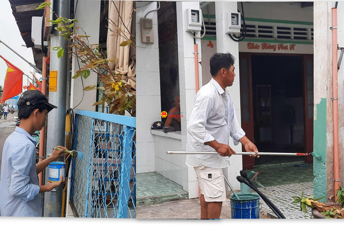 Người dân trên đảo sơn sửa lại cổng, tường nhà để chuẩn bị đón Tết. Ảnh: Quang Phương. Người dân xã đảo duy nhất tại TP. Hồ Chí Minh rộn ràng đón Tết -0