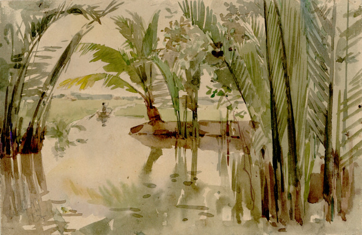 “Phong cảnh”, ký họa màu nước của họa sĩ Lê Lam, 1967 “Phong cảnh”, ký họa màu nước của họa sĩ Lê Lam, 1967