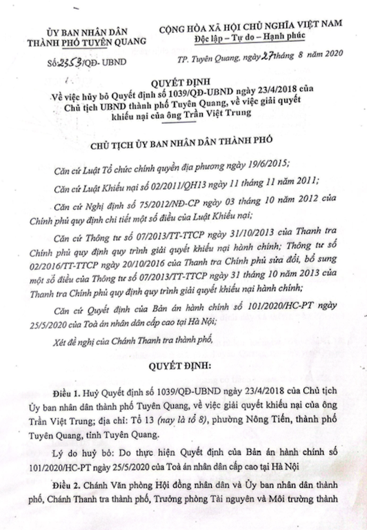 Vụ người dân thắng kiện UBND TP Tuyên Quang: Phường Nông Tiến có né tránh trách nhiệm xác nhận nguồn gốc đất và cung cấp thông tin? ảnh 2 Vụ người dân thắng kiện UBND TP Tuyên Quang: Phường Nông Tiến có né tránh trách nhiệm xác nhận nguồn gốc đất và cung cấp thông tin? -0
