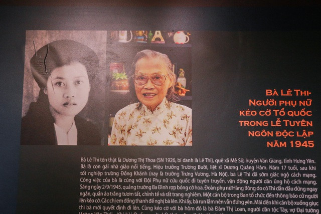 Chân dung bà Lê Thi - Người phụ nữ kéo cờ Tổ quốc trong Lễ Tuyên ngôn độc lập năm 1945 được trưng bày tại Bảo tàng Lịch sử Quân sự Việt Nam Chân dung bà Lê Thi - Người phụ nữ kéo cờ Tổ quốc trong Lễ Tuyên ngôn độc lập năm 1945 được trưng bày tại Bảo tàng Lịch sử Quân sự Việt Nam