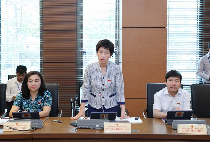ĐBQH Nguyễn Thị Phú Hà (Hòa Bình) phát biểu. Ảnh: T. Tâm Trong trường hợp cần thiết có thể áp dụng thuế suất 0% đối với phân bón -0
