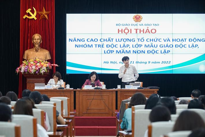 Vụ trưởng Vụ Giáo dục mầm non Nguyễn Bá Minh chia sẻ tại hội thảo Nâng cao chất lượng nhóm trẻ, lớp mẫu giáo và lớp mầm non độc lập -0