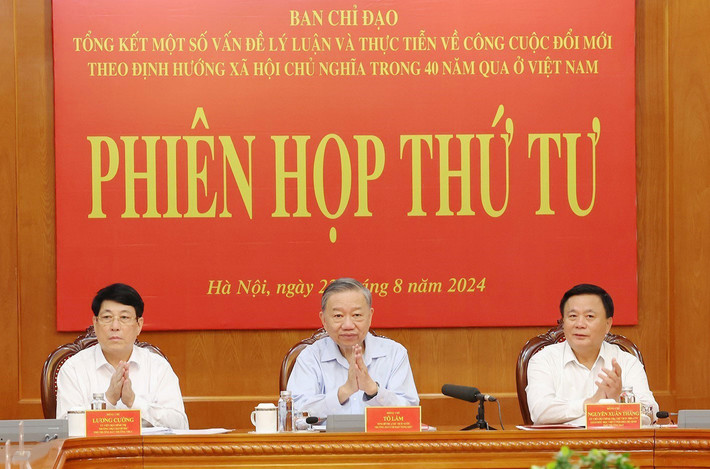 Tổng Bí thư, Chủ tịch nước Tô Lâm chủ trì phiên họp. Ảnh: Trí Dũng/TTXVN Tổng Bí thư, Chủ tịch nước Tô Lâm chủ trì Phiên họp Ban Chỉ đạo Tổng kết 40 năm Đổi mới -0