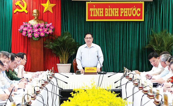 Thủ tướng Phạm Minh Chính phát biểu tại buổi làm việc với Ban thường vụ Tỉnh ủy Bình Phước Ảnh: Dương Giang Thủ tướng Phạm Minh Chính phát biểu tại buổi làm việc với Ban thường vụ Tỉnh ủy Bình Phước Ảnh: Dương Giang
