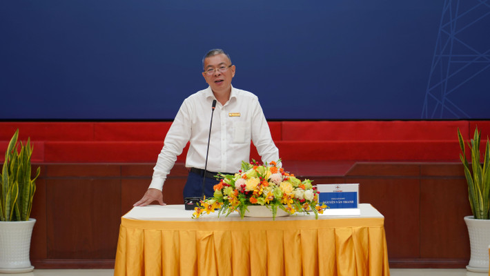 Tổng Giám đốc EVNHCMC Nguyễn Văn Thanh phát biểu tại buổi gặp mặt Tiếp sức thi công Dự án đường dây 500kV mạch 3 Quảng Trạch - Phối Nối -0