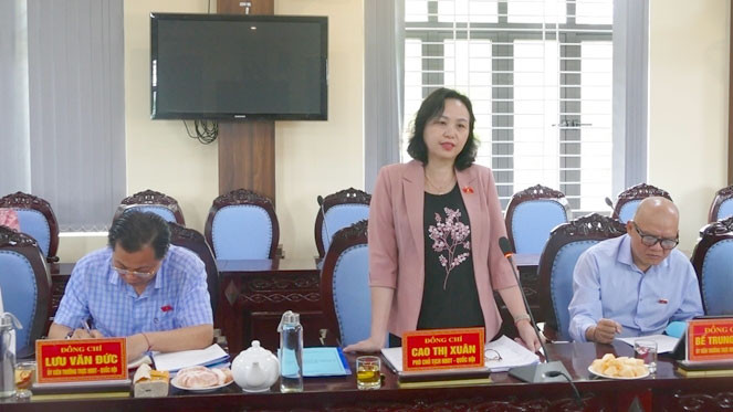 Phó Chủ tịch Hội đồng Dân tộc Cao Thị Xuân phát biểu. Ảnh: Hoàng Ngọc Hội đồng Dân tộc làm việc với UBND huyện Con Cuông, tỉnh Nghệ An -0