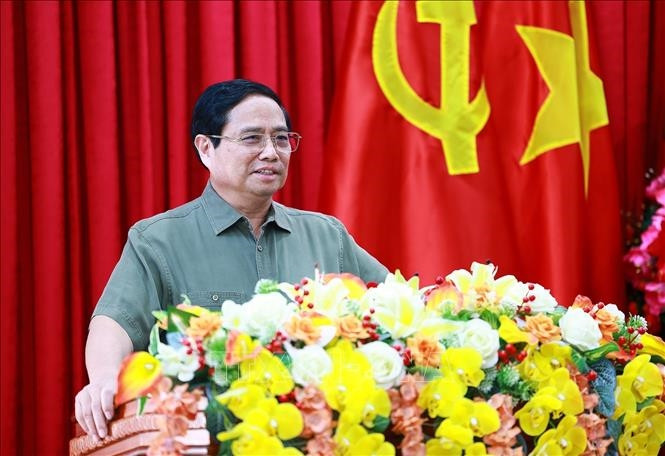 Thủ tướng Phạm Minh Chính phát biểu tại cuộc làm việc. Ảnh: TTXVN Thủ tướng Phạm Minh Chính làm việc với Ban Thường vụ tỉnh Đắk Lắk -0