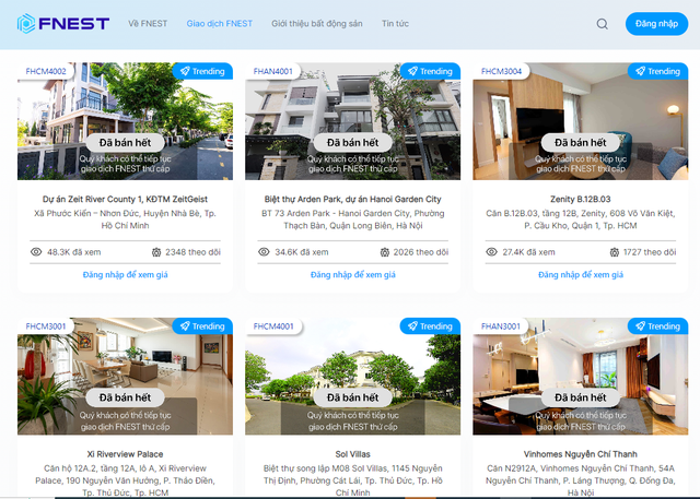 Trước khi bị “tuýt còi” Fnest đã đưa lên ‘sàn’ 9 loại bất động sản gồm các công trình căn hộ, shophouse, biệt thự… Các dự án này tập trung tại các dự án tại Hà Nội và TP. Hồ Chí Minh như: Garden City, Arden Park, Khai Sơn City... Hé lộ về doanh nghiệp hơn 1 năm tuổi hợp tác với Chứng khoán VPS đầu tư bất động sản chia nhỏ vừa bị “tuýt còi” -0