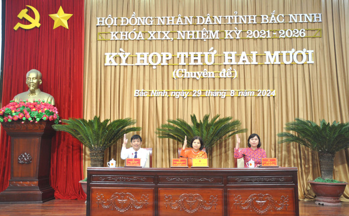 Chủ tọa biểu quyết thông qua các nghị quyết. Ảnh: Hải Yến Thông qua 4 nghị quyết quan trọng -0