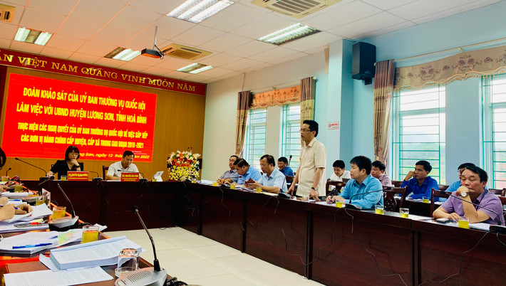 Chủ tịch UBND huyện Lương Sơn Nguyễn Văn Danh phát biểu tại buổi làm việc Khảo sát việc sắp xếp các đơn vị hành chính cấp xã trên địa bàn huyện Lương Sơn (tỉnh Hòa Bình) -0