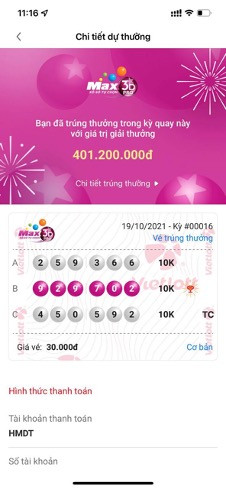 Màn hình điện thoại thông báo thông tin trúng thưởng Màn hình điện thoại thông báo thông tin trúng thưởng
