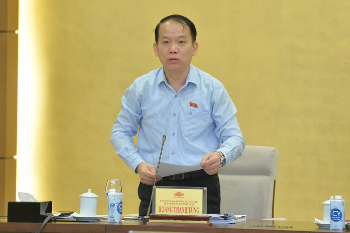 Chủ nhiệm Ủy ban Pháp luật Hoàng Thanh Tùng - Phó Trưởng đoàn Thường trực Đoàn giám sát phát biểu. Ảnh: Hồ Long Phó Chủ tịch Quốc hội Nguyễn Khắc Định chủ trì làm việc với 3 Bộ về thực hiện pháp luật về đơn vị sự nghiệp công lập -0