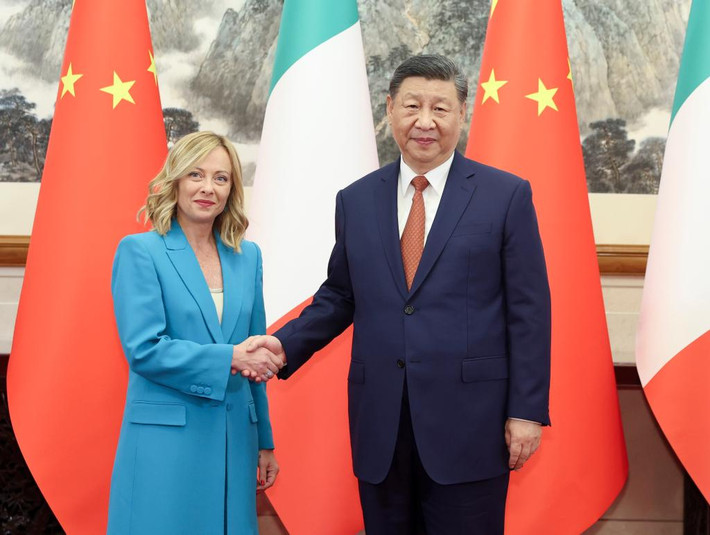 Thủ tướng Italy Giorgia Meloni gặp Chủ tịch Trung Quốc Tập Cận Bình tại Bắc Kinh, Trung Quốc. Ngày 29.7.2024. Ảnh: Tân Hoa Xã Thủ tướng Italy Giorgia Meloni gặp Chủ tịch Trung Quốc Tập Cận Bình tại Bắc Kinh, Trung Quốc. Ngày 29.7.2024. Ảnh: Tân Hoa Xã