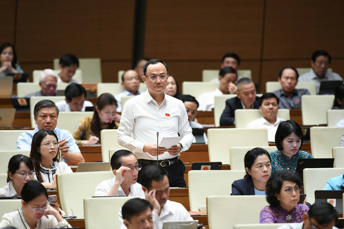 ĐBQH Nguyễn Ngọc Sơn (Hải Dương) tại phiên chất vấn. Ảnh: Hồ Long Cấp bách thực hiện nghiêm pháp luật về bảo vệ môi trường nước -0