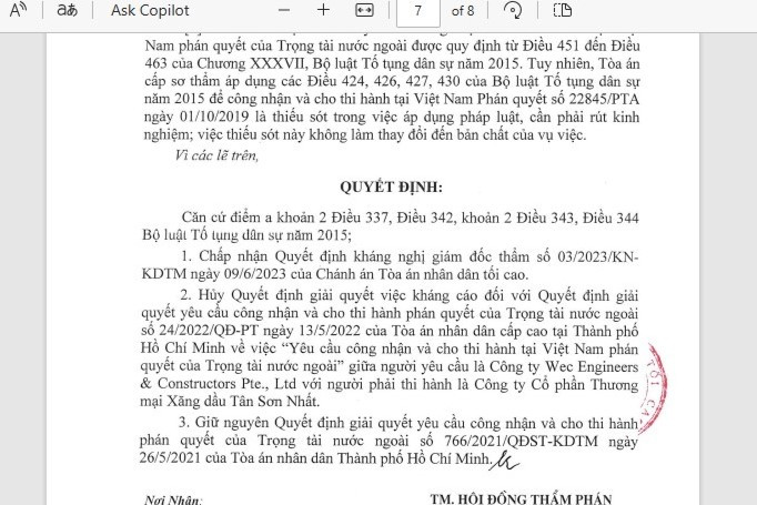 Nội dung phán quyết tại Quyết định giám đốc thẩm của TAND tối cao. Ảnh: Quang Phương. Cần biện pháp mạnh để buộc Công ty TAPETCO thi hành án đúng pháp luật -0