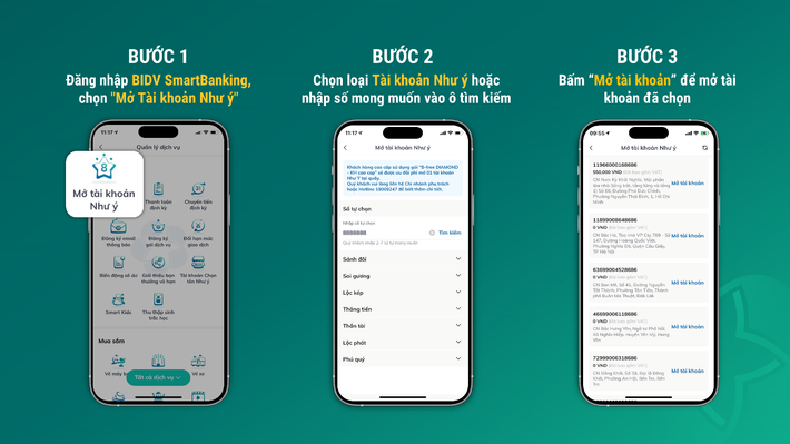 Thao tác mở Tài khoản Như ý trên ứng dụng BIDV SmartBanking BIDV miễn phí hàng triệu tài khoản số đẹp cho khách hàng -0