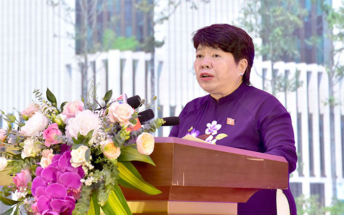 Chủ tịch Nhóm Nữ đại biểu Quốc hội Việt Nam Nguyễn Thúy Anh phát biểu. Ảnh: Lâm Hiển Chủ tịch Quốc hội Vương Đình Huệ: Nữ đại biểu Quốc hội đóng góp quan trọng vào những bước tiến, thành công của Quốc hội -0