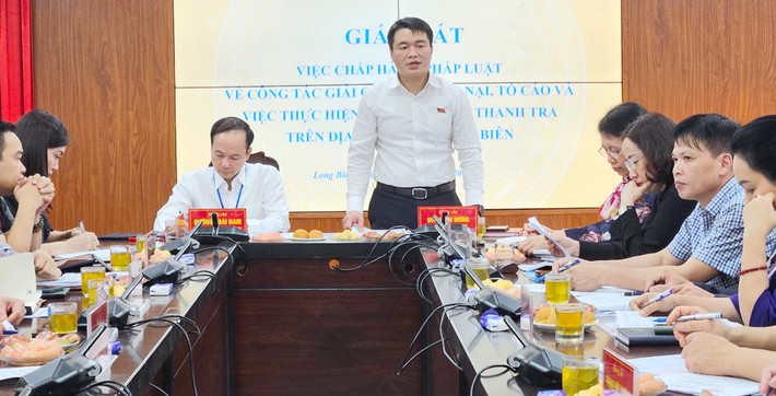 Trưởng Ban Pháp chế HĐND thành phố, Trưởng đoàn giám sát Duy Hoàng Dương phát biểu tại buổi giám sát ở quận Long Biên. Ảnh: P.Long Một số kết luận thanh tra chưa được thực hiện triệt để -0