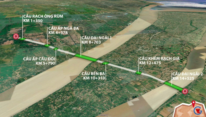 Cầu Đại Ngãi có điểm đầu giao với Quốc lộ 54, thuộc địa phận xã Hùng Hòa, huyện Tiểu Cần (Trà Vinh); điểm cuối giao với Quốc lộ Nam Sông Hậu, thuộc địa phận xã Long Đức, huyện Long Phú (Sóc Trăng) Sóc Trăng: Dự kiến đầu tháng 10.2023 khởi công xây dựng cầu Đại Ngãi -0