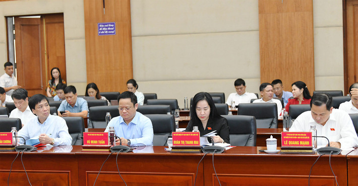 Các đại biểu dự cuộc làm việc. Ảnh: Lâm Hiển Chủ tịch Quốc hội Trần Thanh Mẫn làm việc với Ban Chấp hành Đảng bộ thành phố Hải Phòng -0
