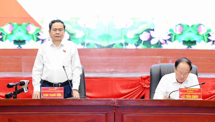Chủ tịch Quốc hội Trần Thanh Mẫn phát biểu tại cuộc làm việc. Ảnh: Lâm Hiển Chủ tịch Quốc hội Trần Thanh Mẫn làm việc với Ban Chấp hành Đảng bộ thành phố Hải Phòng -0