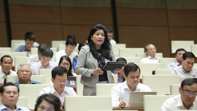 Ngày càng rõ nét hơn trách nhiệm với cử tri và nhân dân ảnh 1 Đại biểu Quốc hội Đàng Thị Mỹ Hương (Ninh Thuận) phát biểu thảo luận tại hội trường về kết quả giám sát việc giải quyết, trả lời kiến nghị của cử tri - ẢNH HỒ LONG