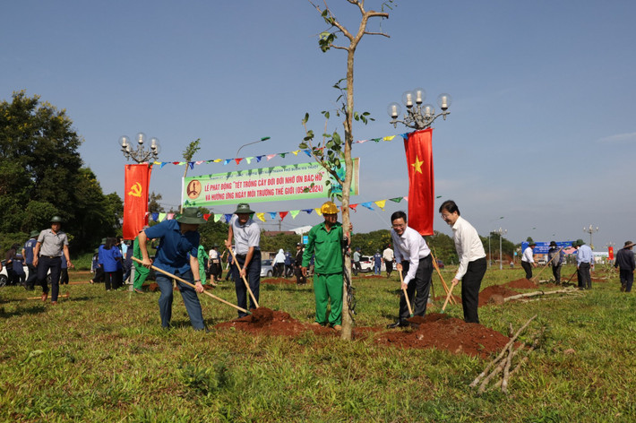 Các đại biểu tham gia trồng cây tại đường Võ Nguyên Giáp, TP. Buôn Ma Thuột, tỉnh Đắk Lắk Phát động Tết trồng cây và hưởng ứng Ngày Môi trường thế giới -0
