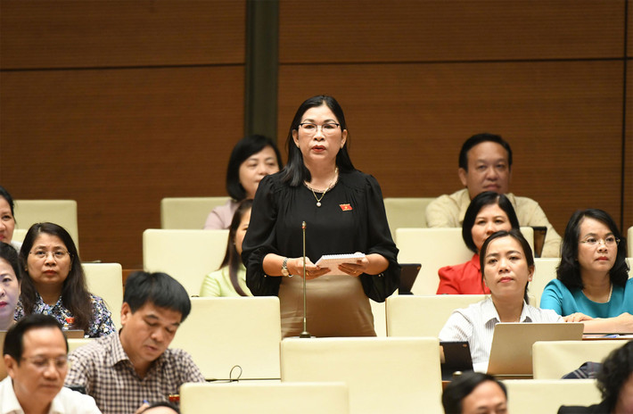 ĐBQH Bố Thị Xuân Linh (Bình Thuận) chất vấn. Ảnh: Lâm Hiển Bộ trưởng Nguyễn Văn Hùng: Tập trung chăm lo phát triển văn hóa vùng đồng bào dân tộc thiểu số -0