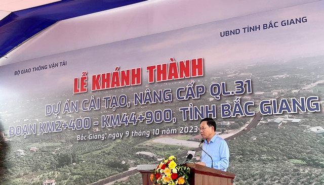 Chủ tịch UBND tỉnh Bắc Giang Lê Ánh Dương phát biểu tại lễ khánh thành Khánh thành dự án cải tạo, nâng cấp quốc lộ 31 qua tỉnh Bắc Giang -0