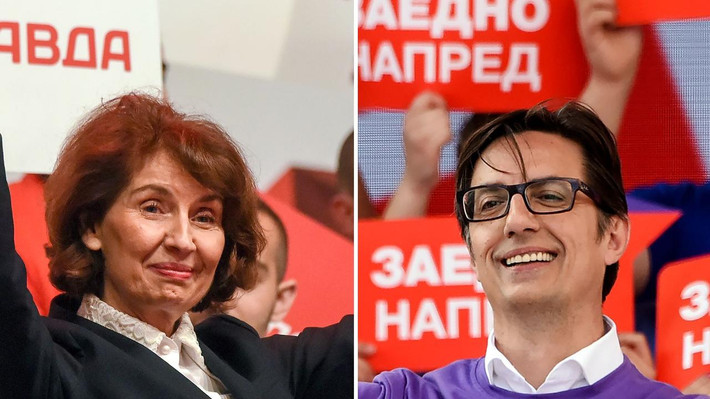 Ứng cử viên Siljanovska Davkova và đương kim Tổng thống Stevo Pendarovski. Ảnh: The Australian Bầu cử Tổng thống Bắc Macedonia: Trọng tâm là tiến trình gia nhập EU -0